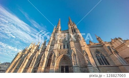 Cathedrale Saint-Andre de Bordeaux timelapse hyperlapse with twin spires. France 128827003