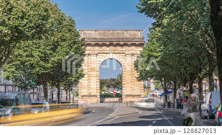 Porte de Bourgogne timelapse, historic medieval gate in Bordeaux, France. 128827013