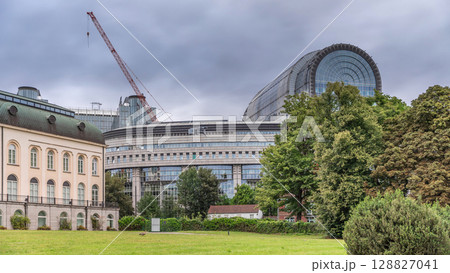 Buildings in Brussels European Quarter timelapse with the European Parliament 128827041