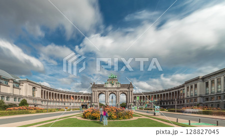 Hyperlapse of the Cinquantenaire Arcade in Parc du Cinquantenaire, Brussels, Belgium. 128827045