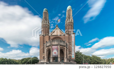 Timelapse hyperlapse of the National Basilica of the Sacred Heart in Brussels, Belgium Timelapse hyperlapse of the National Basilica of the Sacred Heart in Brussels, Belgium 128827050