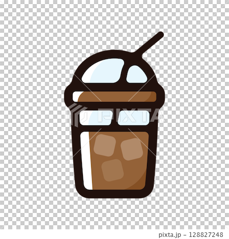 アイスコーヒーのイラストアイコン（コーヒー・カフェ・飲食店素材） 128827248