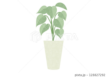 優しい緑の葉を描いた水彩風植物イラスト 優しい緑の葉を描いた水彩風植物イラスト 128827292