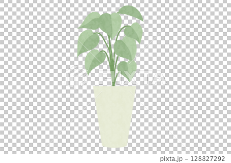 優しい緑の葉を描いた水彩風植物イラスト 優しい緑の葉を描いた水彩風植物イラスト 128827292