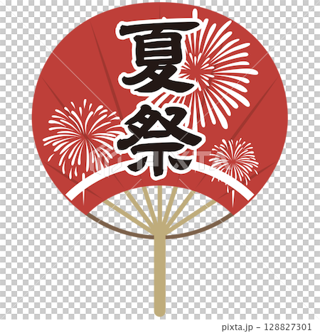 赤いうちわ（お祭り・売出し・花火） 128827301