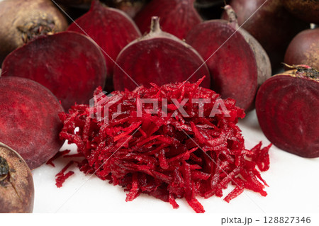 Fresh raw red beetroot grated, beet recipes 128827346