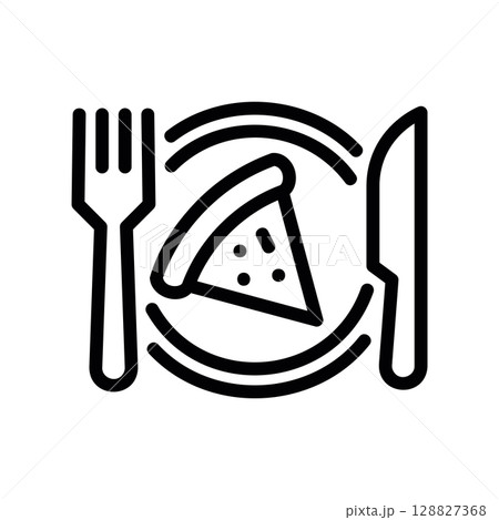 Place Setting Icon with a Pizza Slice on a Plate 128827368