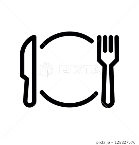 Minimalist Line Art Icon of a Plate with a Knife and Fork Minimalist Line Art Icon of a Plate with a Knife and Fork 128827376
