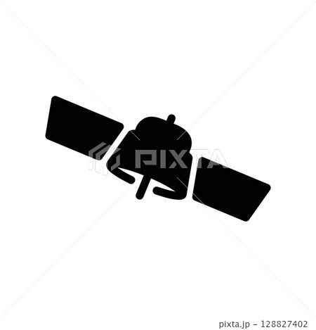 Minimalist Black Silhouette of an Artificial Space Satellite Minimalist Black Silhouette of an Artificial Space Satellite 128827402