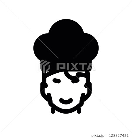 Monochrome Glyph of a Smiling Chef Wearing a Traditional Hat Monochrome Glyph of a Smiling Chef Wearing a Traditional Hat 128827421