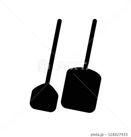 Two Black Pizza Peel Silhouettes for Baking in an Oven Two Black Pizza Peel Silhouettes for Baking in an Oven 128827433