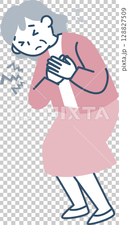 患有胸痛的老年婦女 128827509