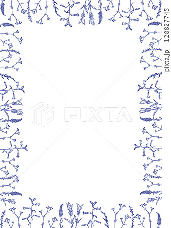 Flourish frame with monochrome elements. Trendy botany graphic template. Grass empty frame box Flourish frame with monochrome elements. Trendy botany graphic template. Grass empty frame box 128827745