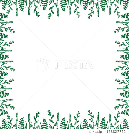 Summer meadow frame. Trendy botany graphic template. Grass empty frame box 128827752