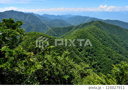 夏の御坂山地　釈迦ヶ岳山頂からの展望 128827911