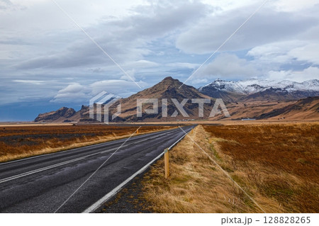 Scenic road to mountains in southern Iceland Scenic road to mountains in southern Iceland 128828265
