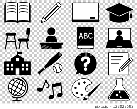 一組 16 個單色教育圖標 一組 16 個單色教育圖標 128828592