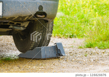 Camper broken leveling block in use. 128828876