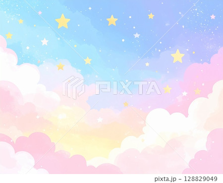 パステルカラーの雲と星の背景 パステルカラーの雲と星の背景 128829049