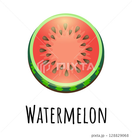 Summer watermelon vector graphic icon for web, logo and other designs. Juicy red watermelon with black seeds. 128829068