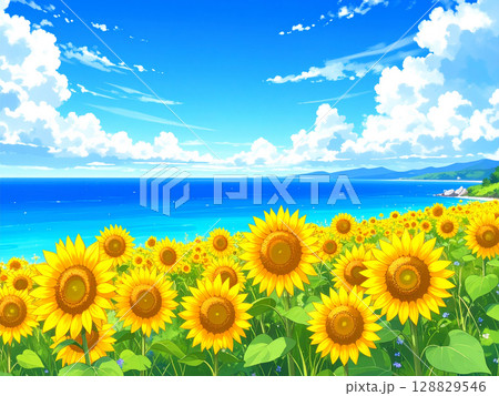 向日葵 海 青空 向日葵 海 青空 128829546