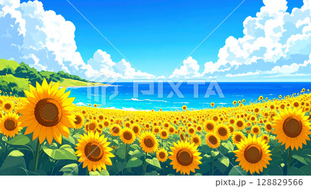 向日葵 海 青空 向日葵 海 青空 128829566