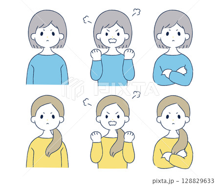 怒る女性のイラストセット 128829633