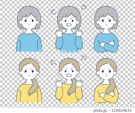 怒る女性のイラストセット 128829633