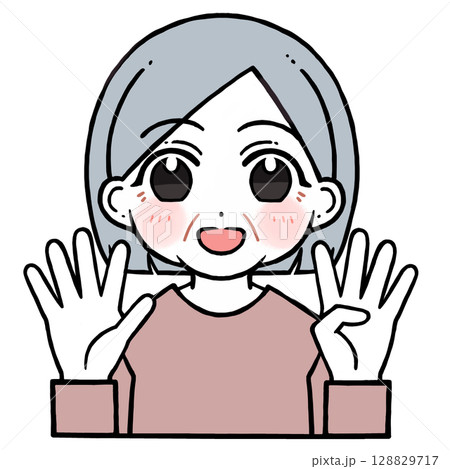 9を出す老人女性のイラスト 9を出す老人女性のイラスト 128829717