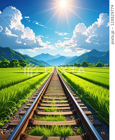 《AI画像》真っ直ぐに伸びる線路 128829774