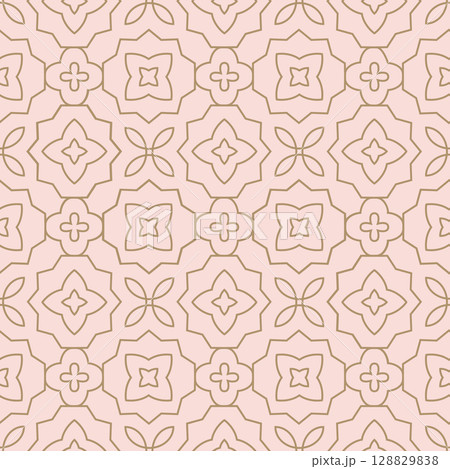Line elegant oriental style simple floral seamless pattern. Minimalist outline geometric tiny flowers background for fabric, paper. Line elegant oriental style simple floral seamless pattern. Minimalist outline geometric tiny flowers background for fabric, paper. 128829838