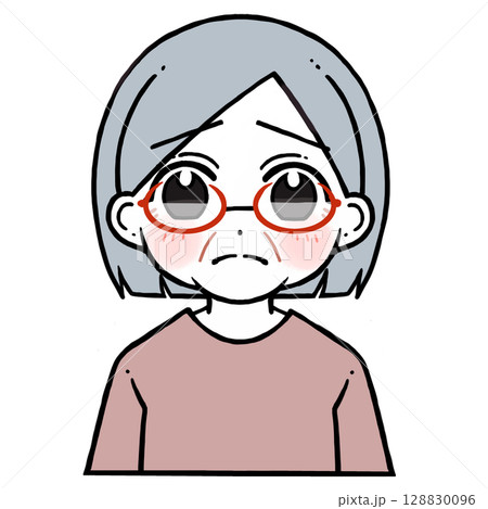 悲しむ眼鏡の老人女性のイラスト 128830096