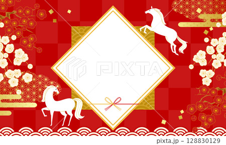2026年の午年の新春セール用バナー、ポスター背景(新年,お正月,ベクターイラスト) 128830129