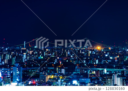 生駒山中腹から見た明石海峡大橋の夜景 生駒山中腹から見た明石海峡大橋の夜景 128830160