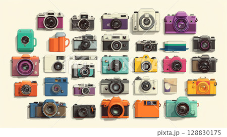 カラフルなカメラのイラスト カラフルなカメラのイラスト 128830175
