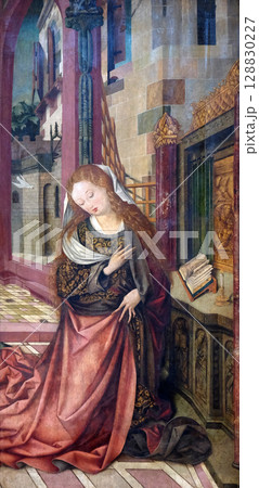 Virgin Mary, The Annunciation, main altar in Marienkapelle in Wurzburg, Bavaria, Germany 128830227