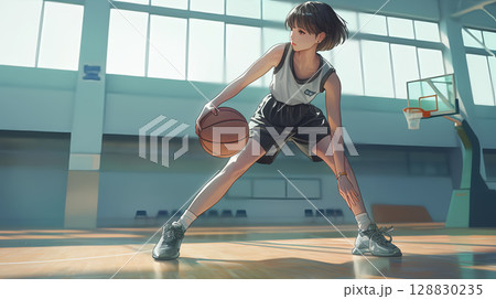 バスケットボールをする女性 128830235