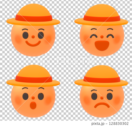 Emoji wearing straw hat 3D icon Emoji wearing straw hat 3D icon 128830302