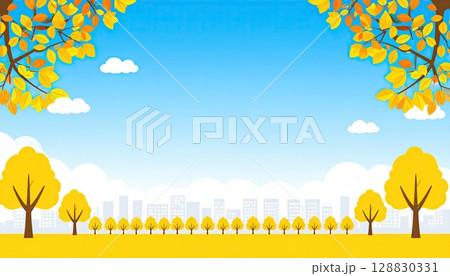 《AI画像》秋の青空の都市風景 128830331