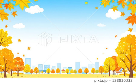 《AI画像》秋の青空の都市風景 128830332