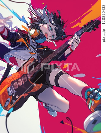 ギターを持って楽しそうにする女の子 ギターを持って楽しそうにする女の子 128830432