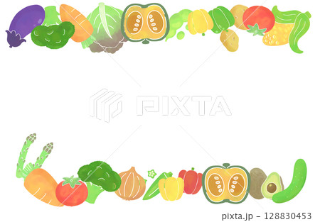 水彩風のカラフルな野菜たちのフレーム 水彩風のカラフルな野菜たちのフレーム 128830453