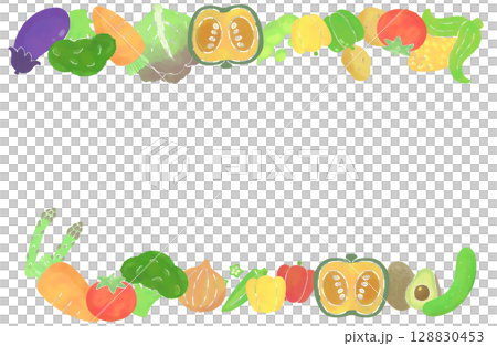 水彩風のカラフルな野菜たちのフレーム 水彩風のカラフルな野菜たちのフレーム 128830453