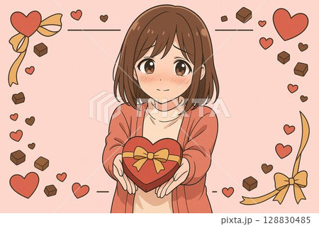 バレンタインデー　チョコを渡す女の子 128830485