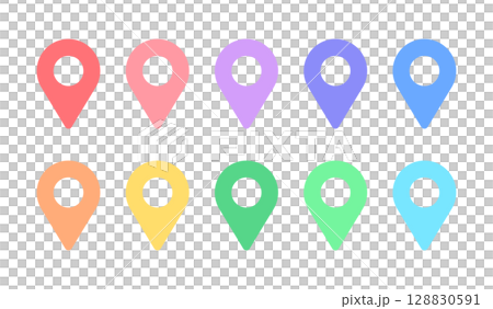 Pastel color map pin icon set - simple and cute current location, destination, landmark material Pastel color map pin icon set - simple and cute current location, destination, landmark material 128830591