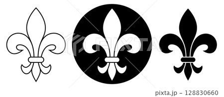 Fleur-de-lis, black and white vector silhouette set illustration of Lily flower heraldic charge shape symbol Fleur de lys, isolated on white Fleur-de-lis, black and white vector silhouette set illustration of Lily flower heraldic charge shape symbol Fleur de lys, isolated on white 128830660