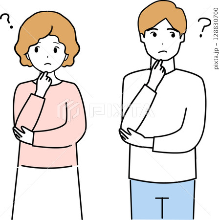 考えている若い男女のイラスト 考えている若い男女のイラスト 128830700