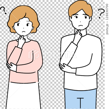 考えている若い男女のイラスト 考えている若い男女のイラスト 128830700