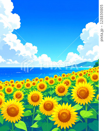 向日葵　海　青空 128830805