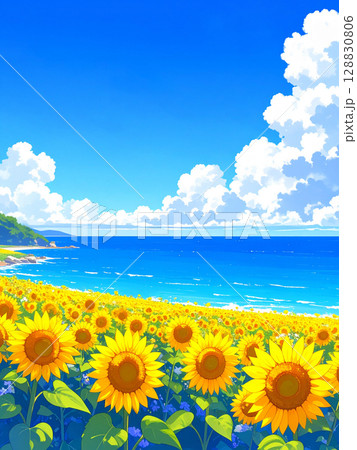 向日葵　海　青空 128830806
